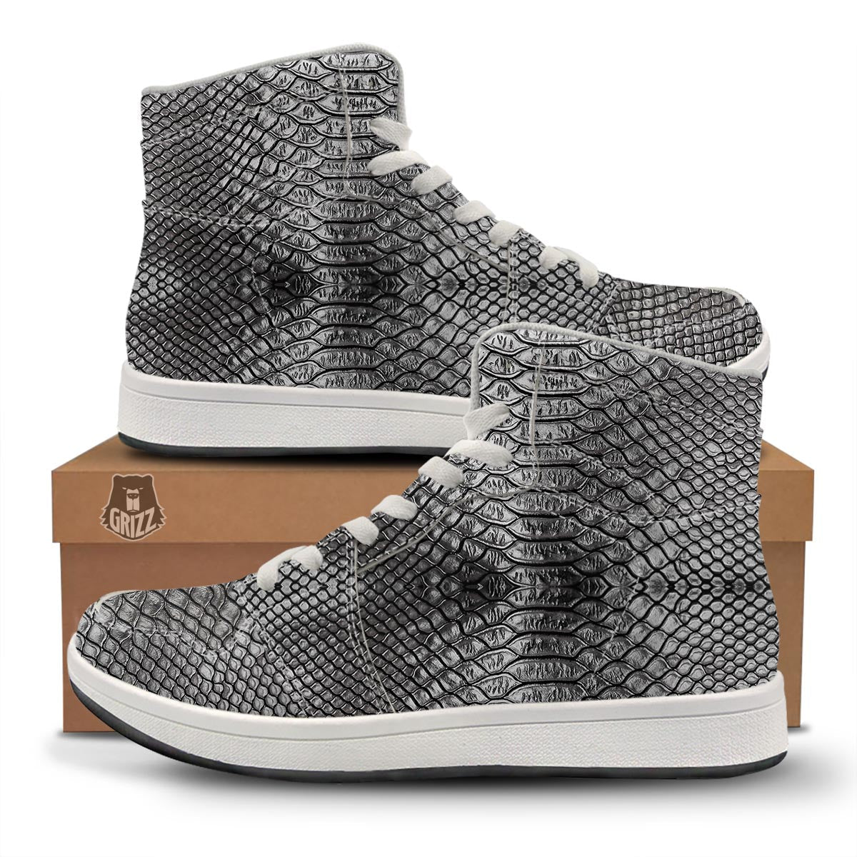 Snakeskin Black And Tan Print Pattern High Top Sneakers-grizzshop
