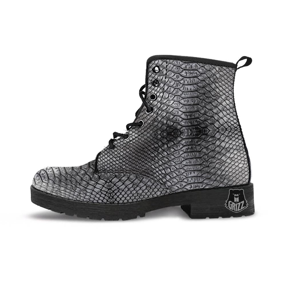 Snakeskin Black And Tan Print Pattern Leather Boots-grizzshop
