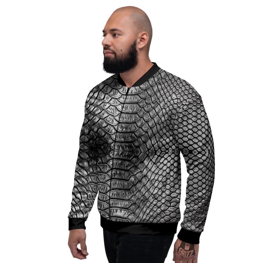 Snakeskin Black And Tan Print Pattern Men's Bomber Jacket-grizzshop