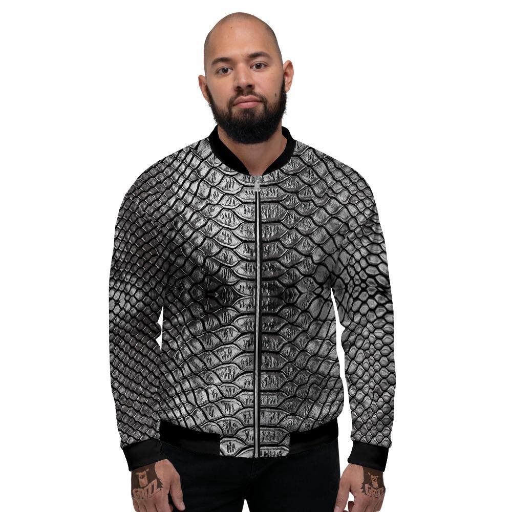 Snakeskin Black And Tan Print Pattern Men's Bomber Jacket-grizzshop