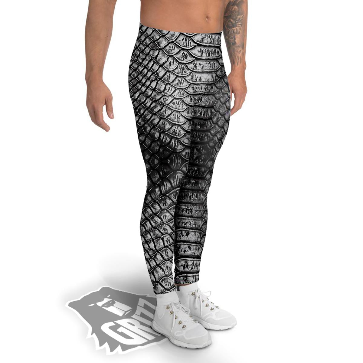 Snakeskin Black And Tan Print Pattern Men's Leggings-grizzshop