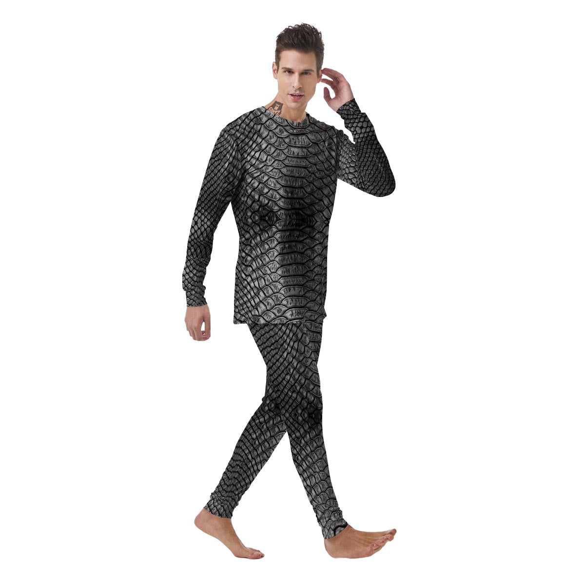 Snakeskin Black And Tan Print Pattern Men's Pajamas-grizzshop