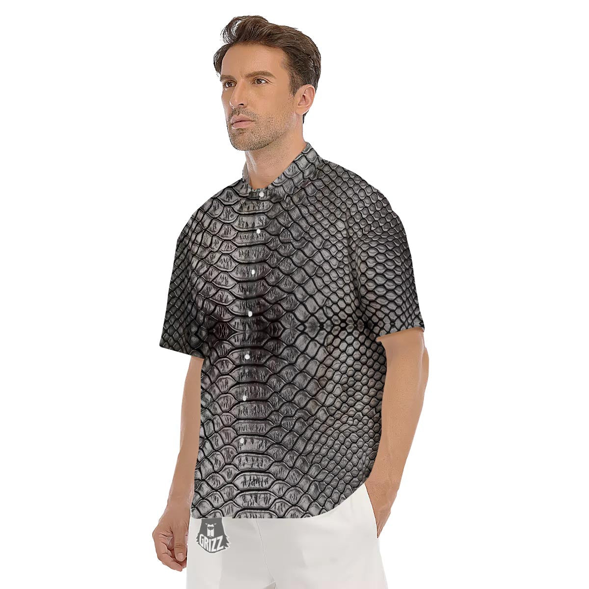Snakeskin Black And Tan Print Pattern Men's Short Sleeve Shirts-grizzshop