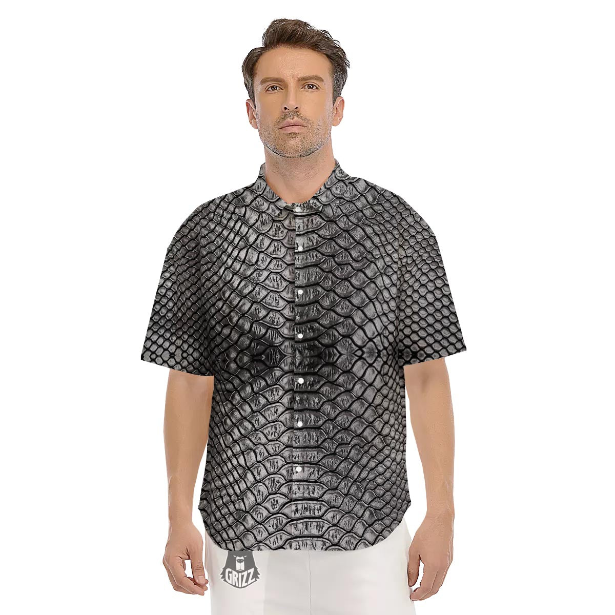 Snakeskin Black And Tan Print Pattern Men's Short Sleeve Shirts-grizzshop