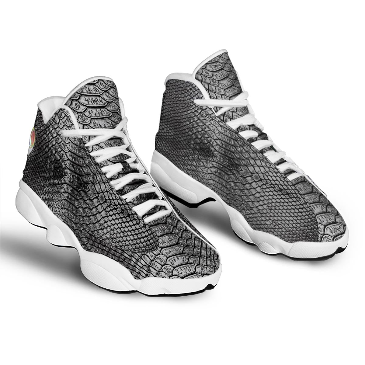 Snakeskin Black And Tan Print Pattern White Basketball Shoes-grizzshop