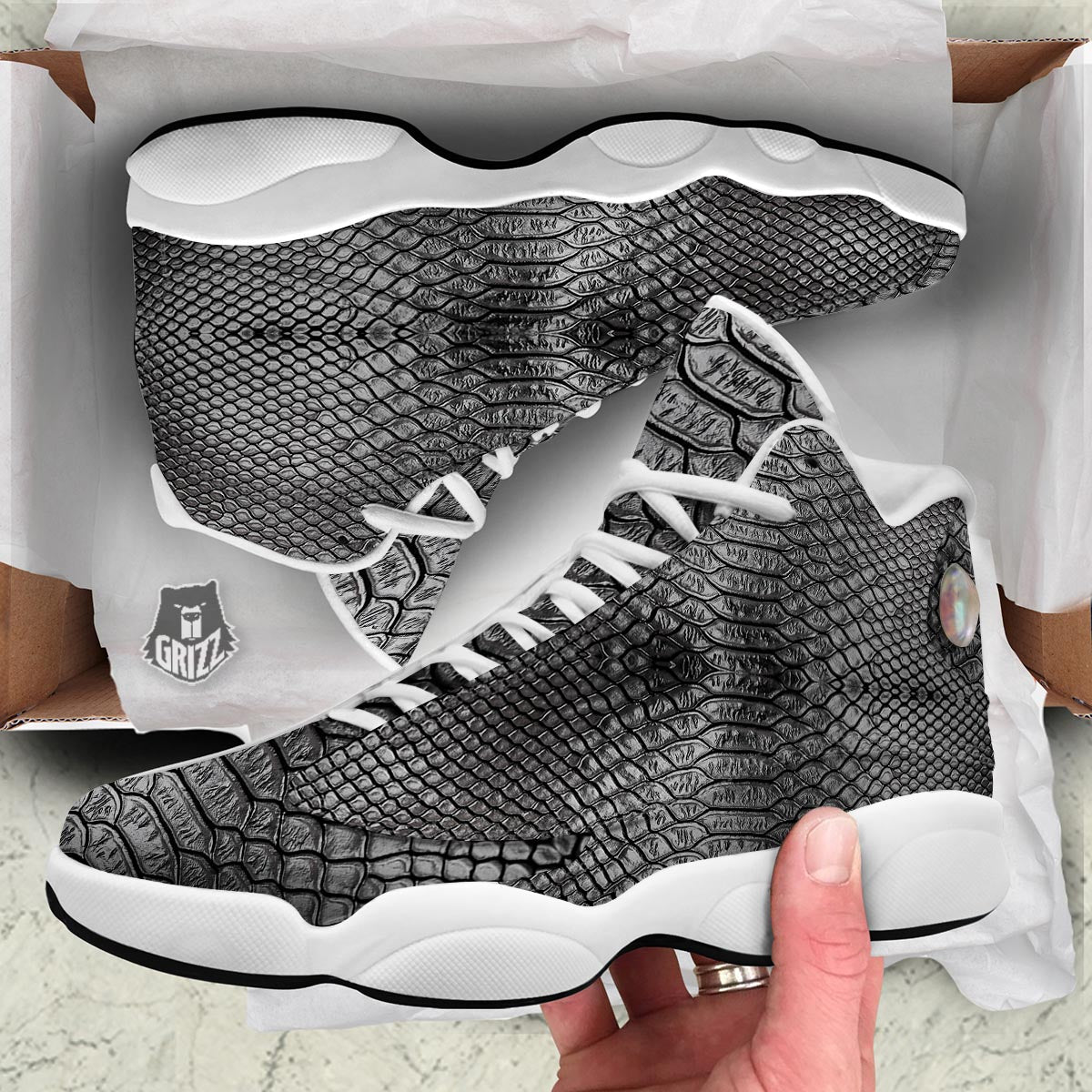 Snakeskin Black And Tan Print Pattern White Basketball Shoes-grizzshop