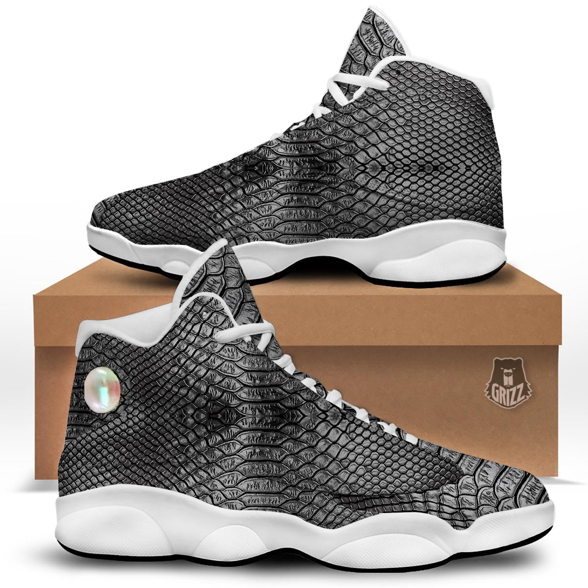 Snakeskin Black And Tan Print Pattern White Basketball Shoes-grizzshop