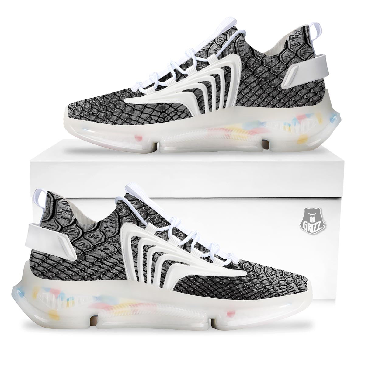 Snakeskin Black And Tan Print Pattern White Gym Shoes-grizzshop