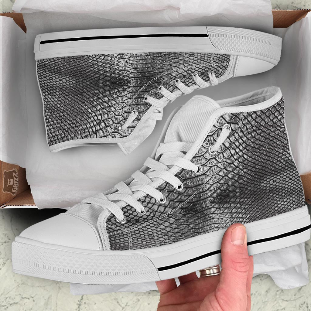 Snakeskin Black And Tan Print Pattern White High Top Shoes-grizzshop