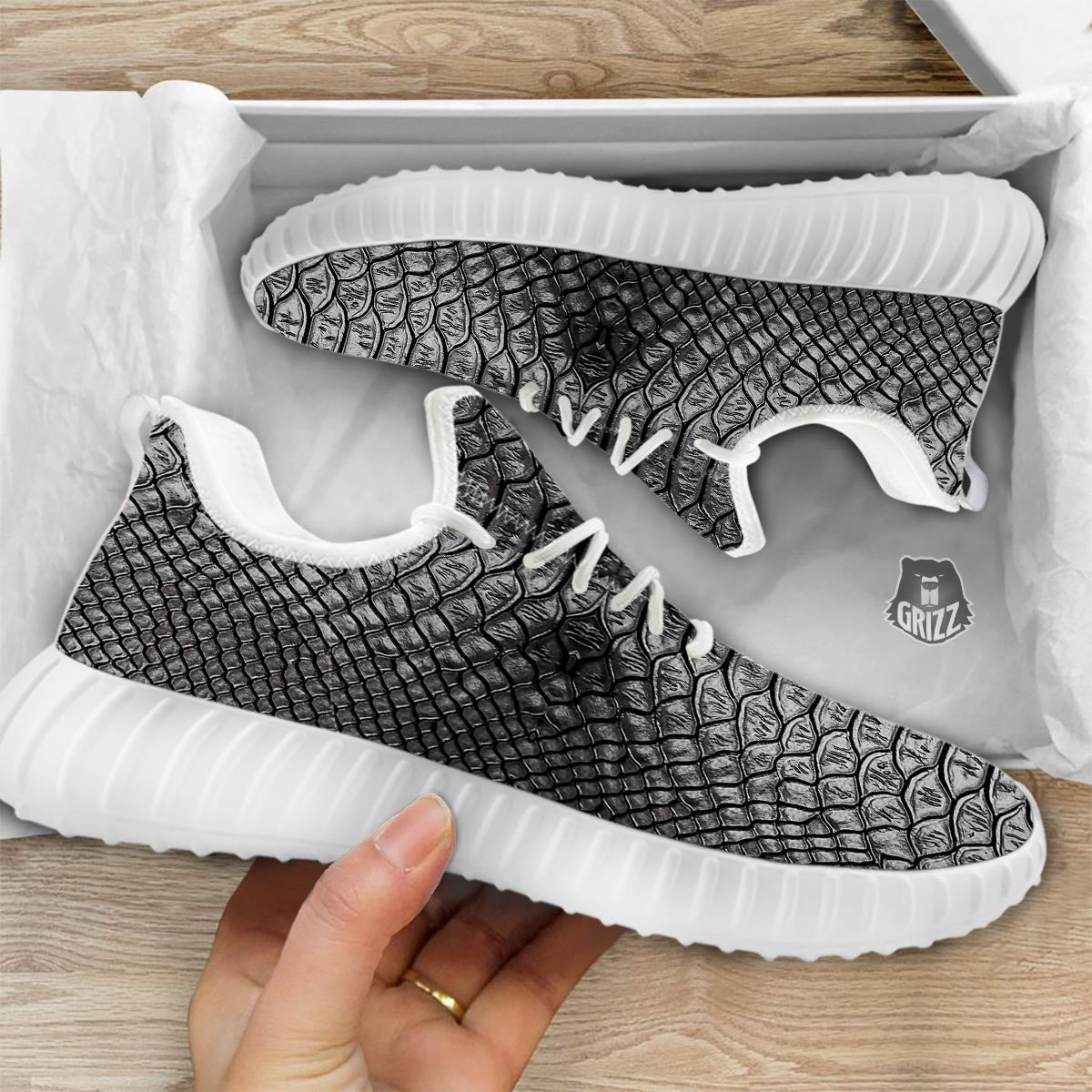 Snakeskin Black And Tan Print Pattern White Walking Shoes-grizzshop