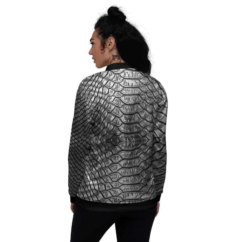 Snakeskin Black And Tan Print Pattern Women's Bomber Jacket-grizzshop