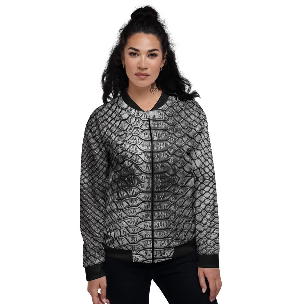 Snakeskin Black And Tan Print Pattern Women's Bomber Jacket-grizzshop