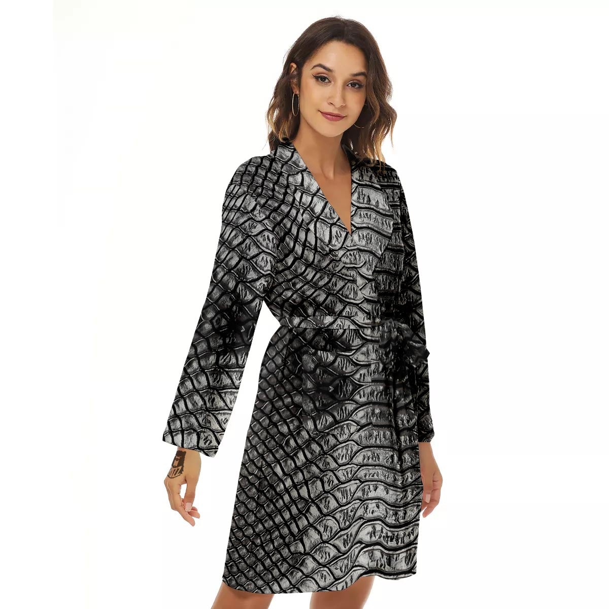 Snakeskin Black And Tan Print Pattern Women's Robe-grizzshop