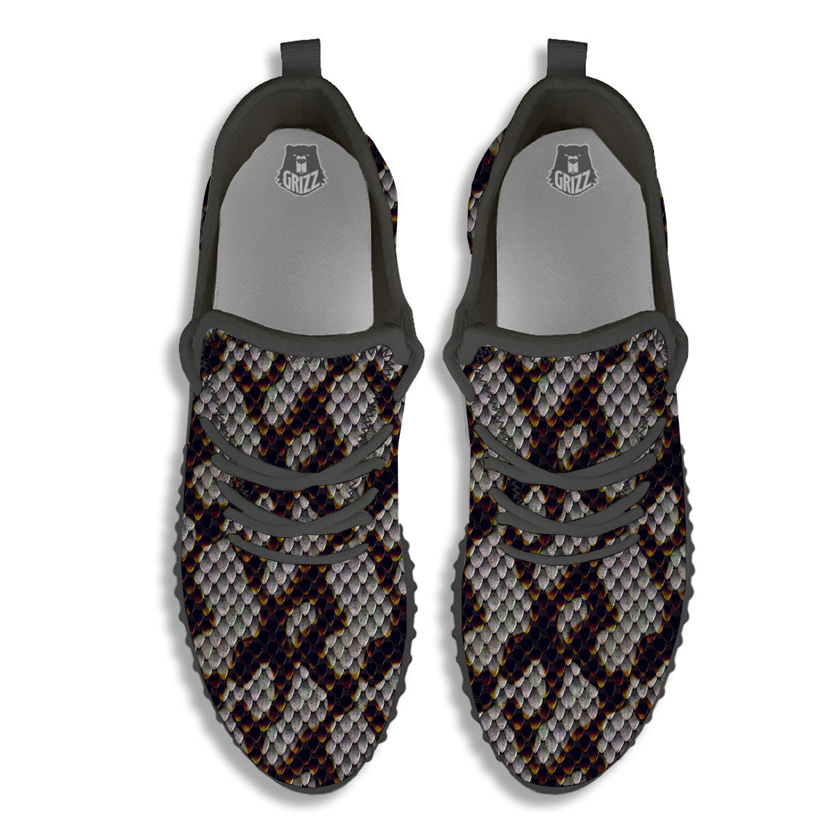 Snakeskin Black And White Texture Print Black Walking Shoes-grizzshop