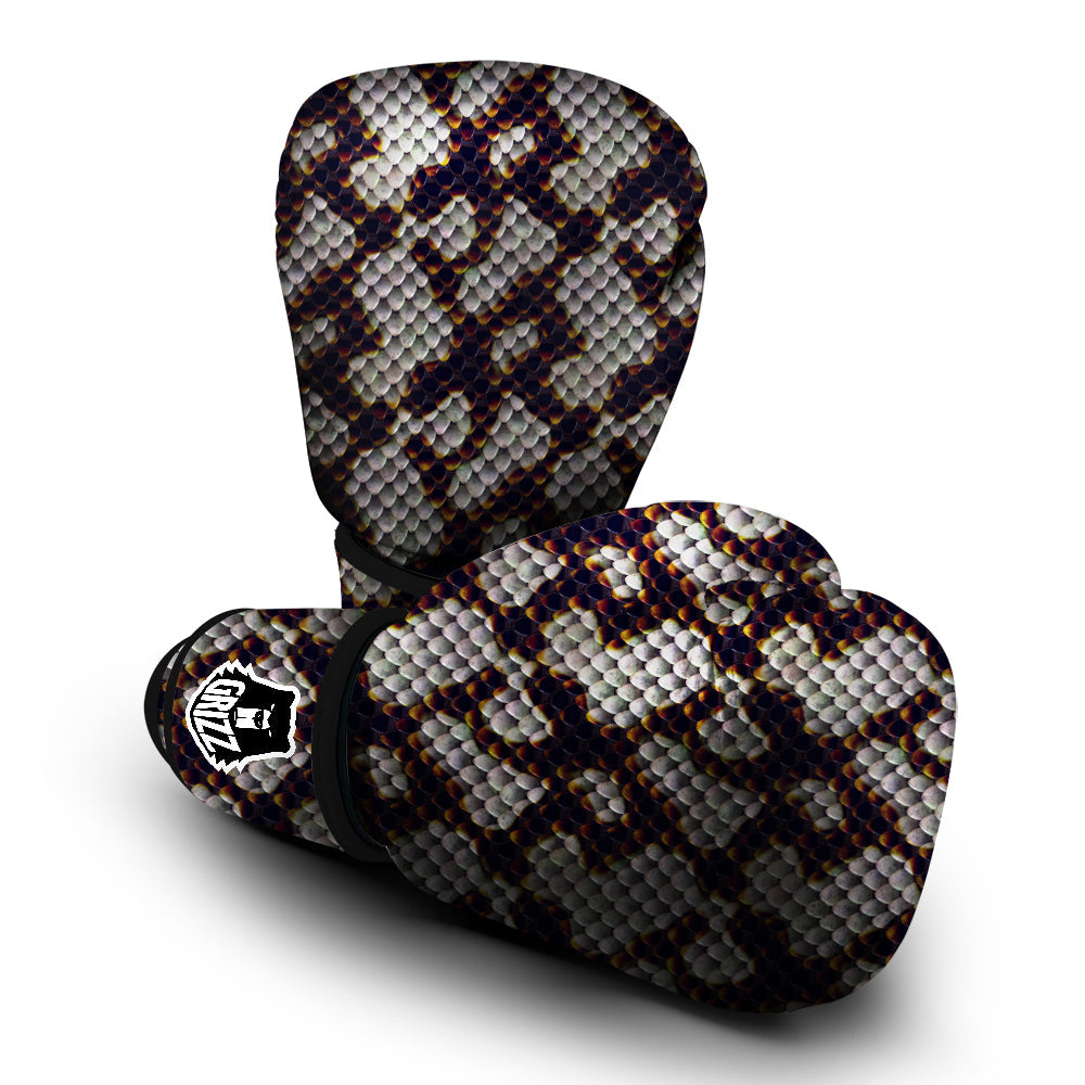 Snakeskin Black And White Texture Print Boxing Gloves-grizzshop