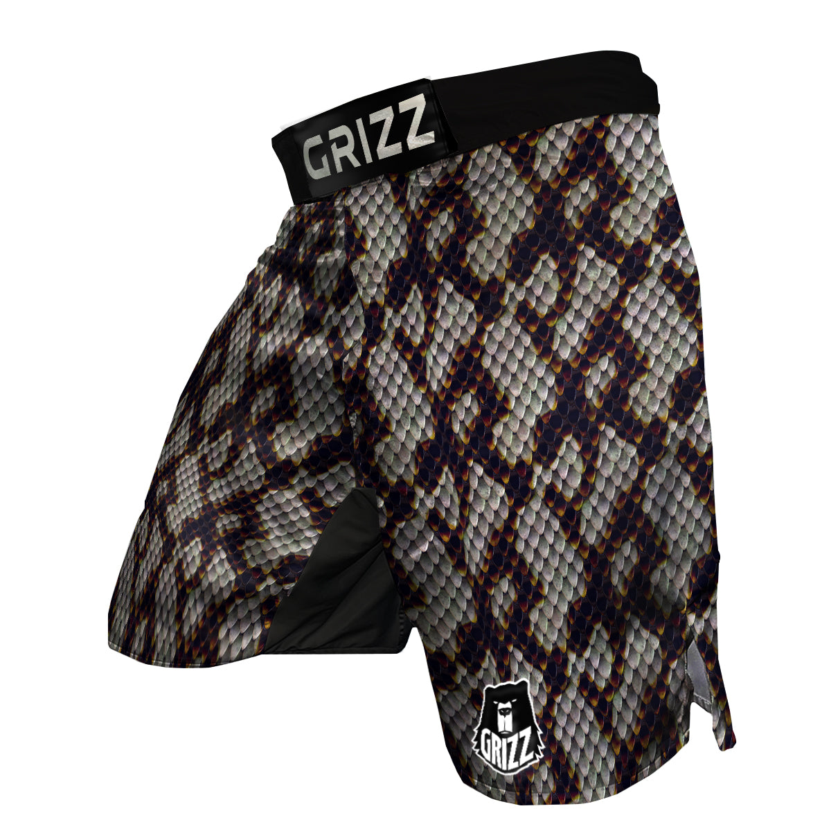 Snakeskin Black And White Texture Print MMA Shorts-grizzshop