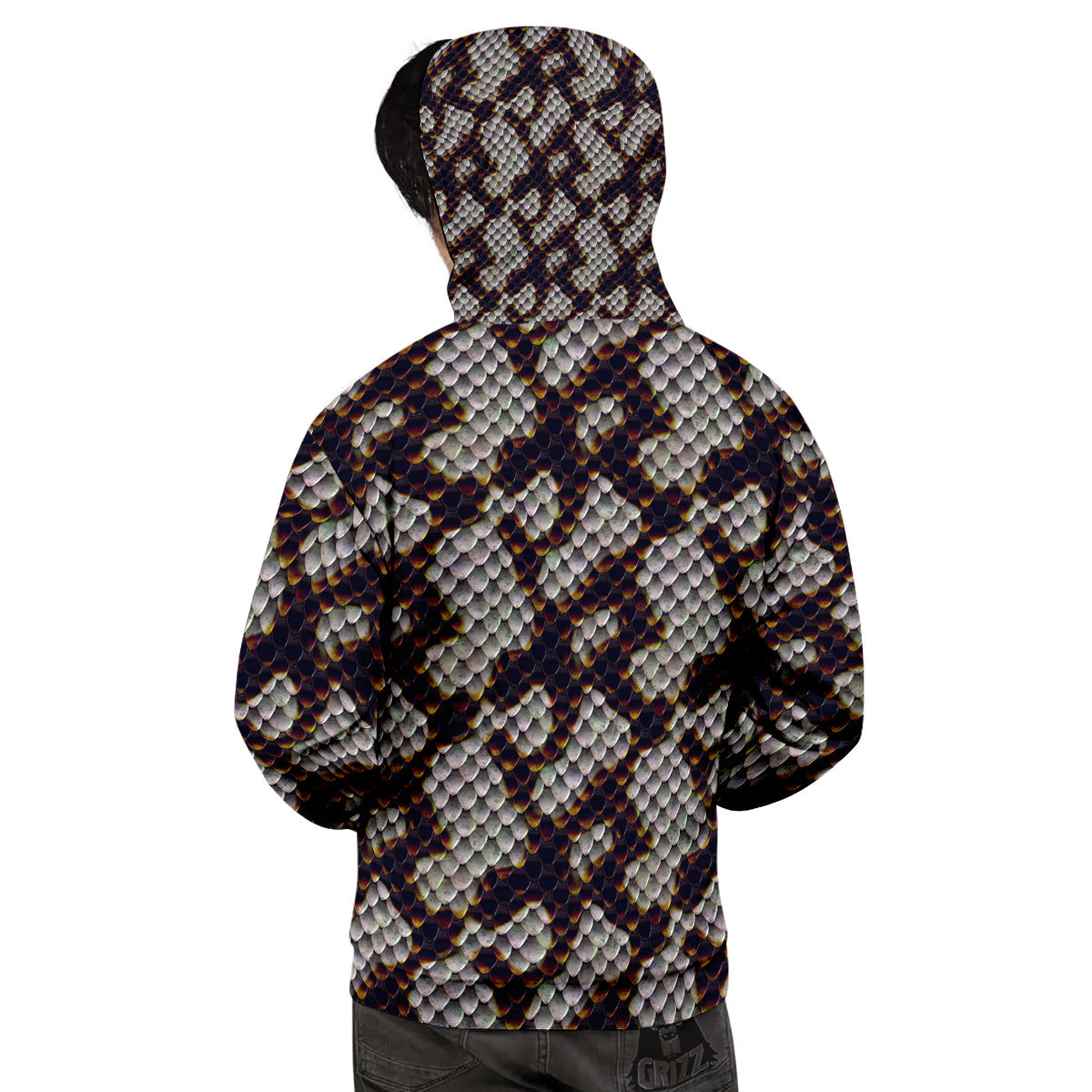 Snakeskin Black And White Texture Print Men's Hoodie-grizzshop
