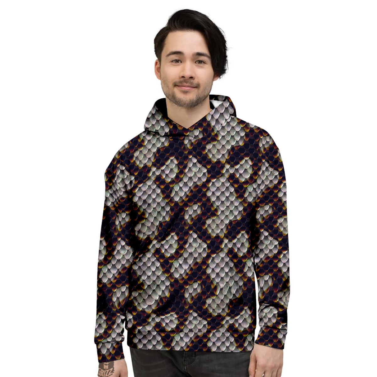 Snakeskin Black And White Texture Print Men's Hoodie-grizzshop