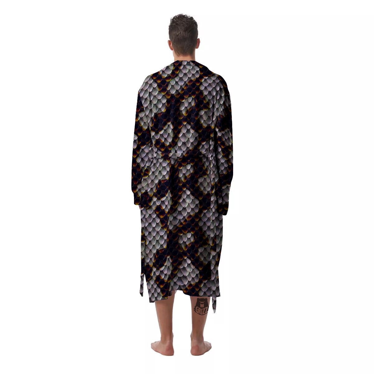 Snakeskin Black And White Texture Print Men's Robe-grizzshop