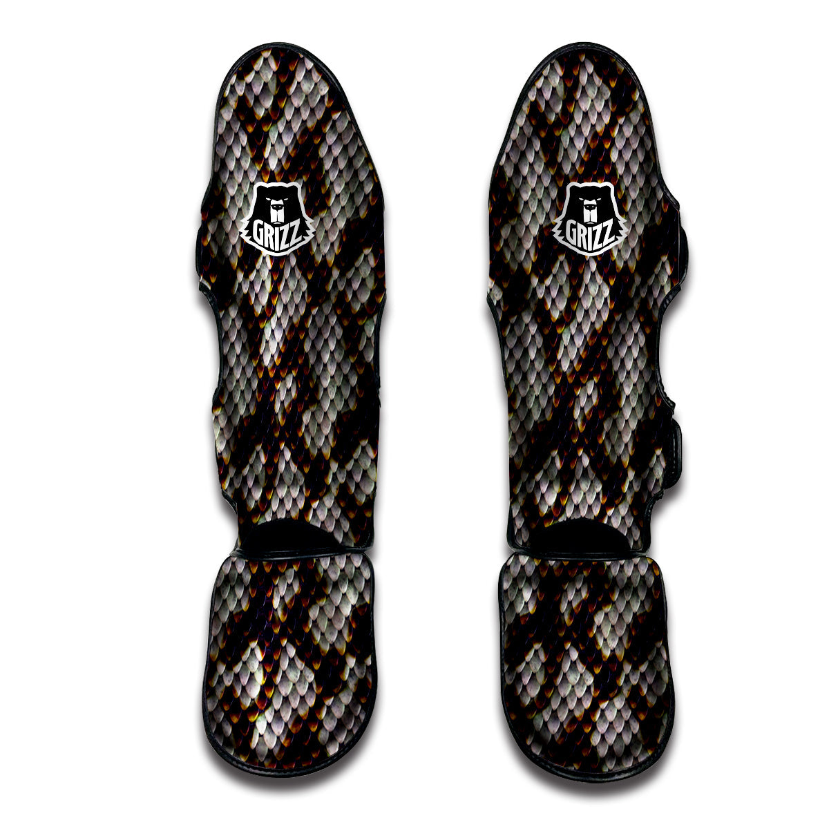 Snakeskin Black And White Texture Print Muay Thai Shin Guards-grizzshop
