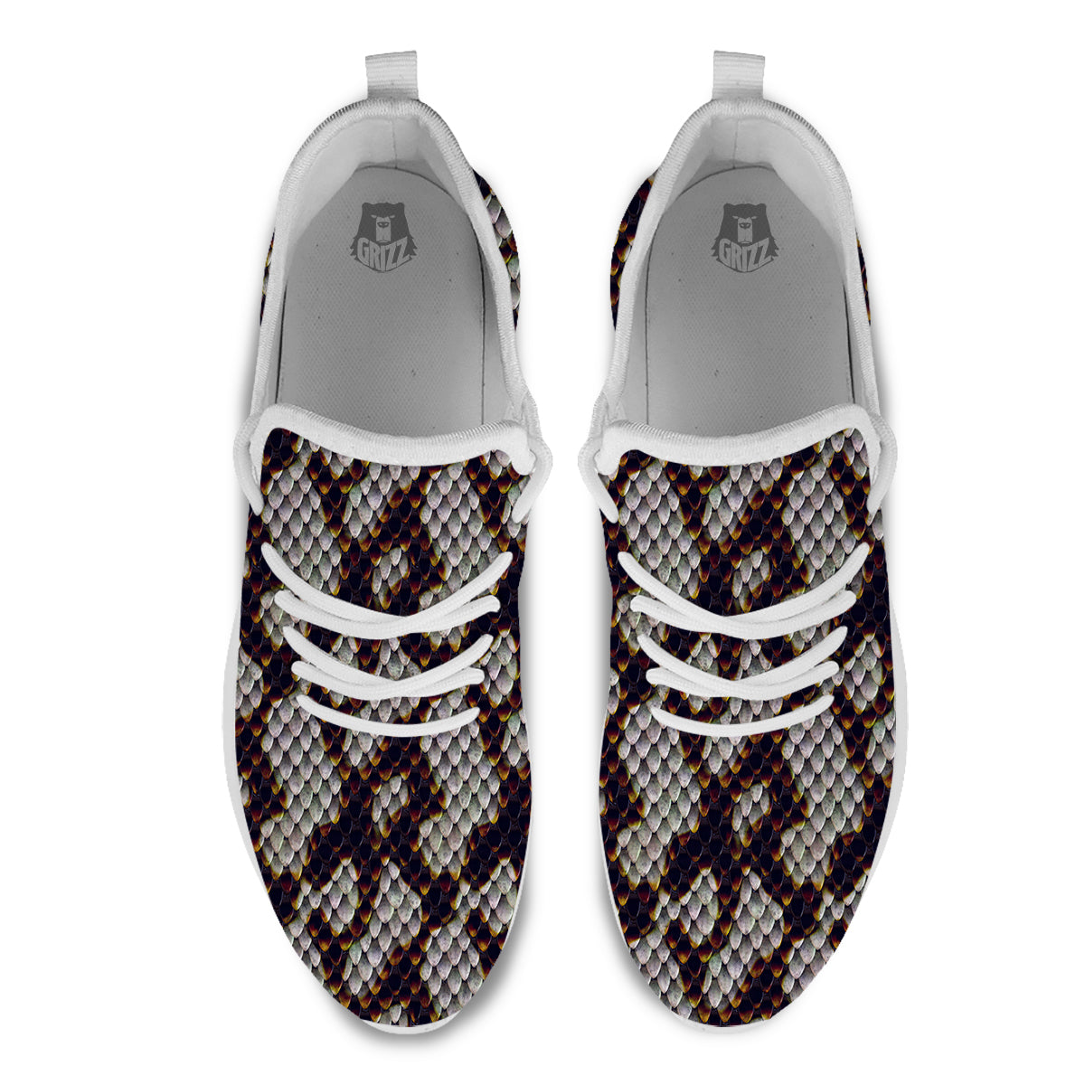 Snakeskin Black And White Texture Print White Athletic Shoes-grizzshop