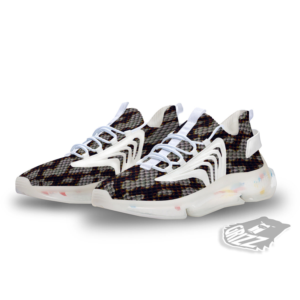 Snakeskin Black And White Texture Print White Gym Shoes-grizzshop