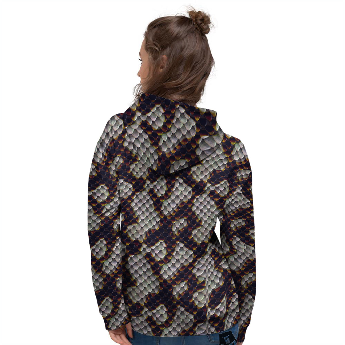 Snakeskin Black And White Texture Print Women's Hoodie-grizzshop