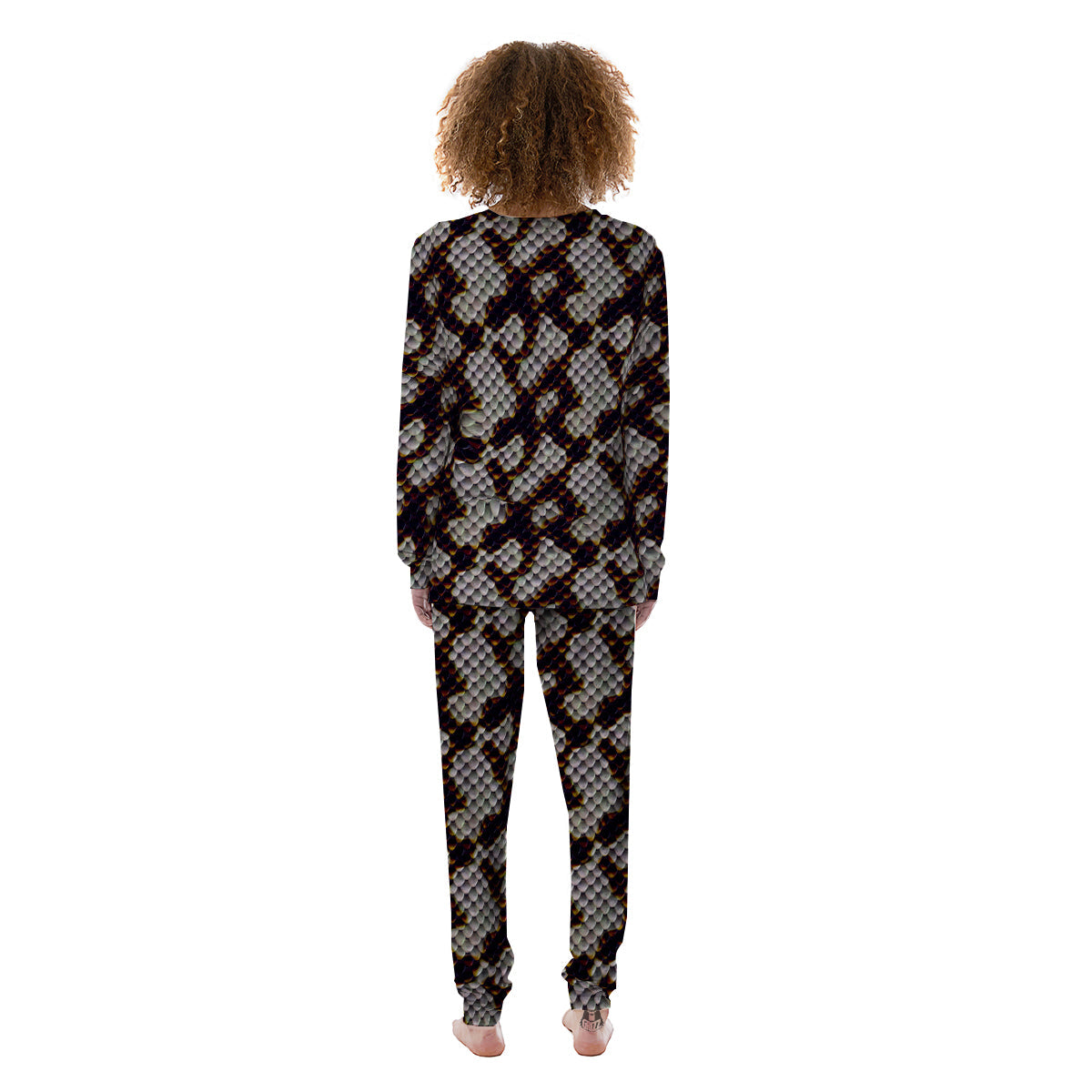 Snakeskin Black And White Texture Print Women's Pajamas-grizzshop