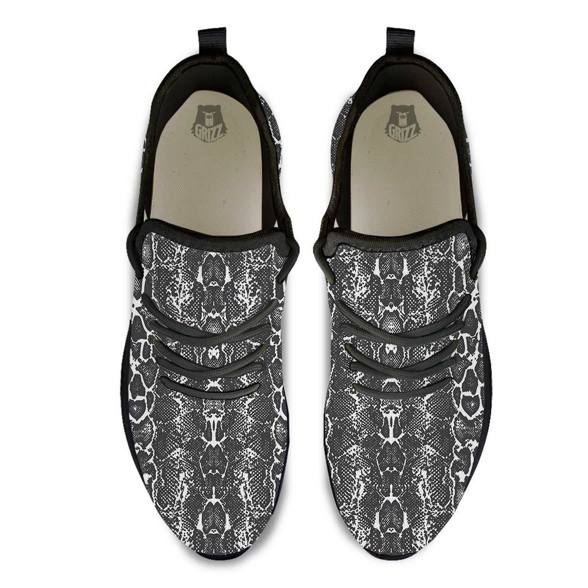 Snakeskin Black Print Black Athletic Shoes-grizzshop