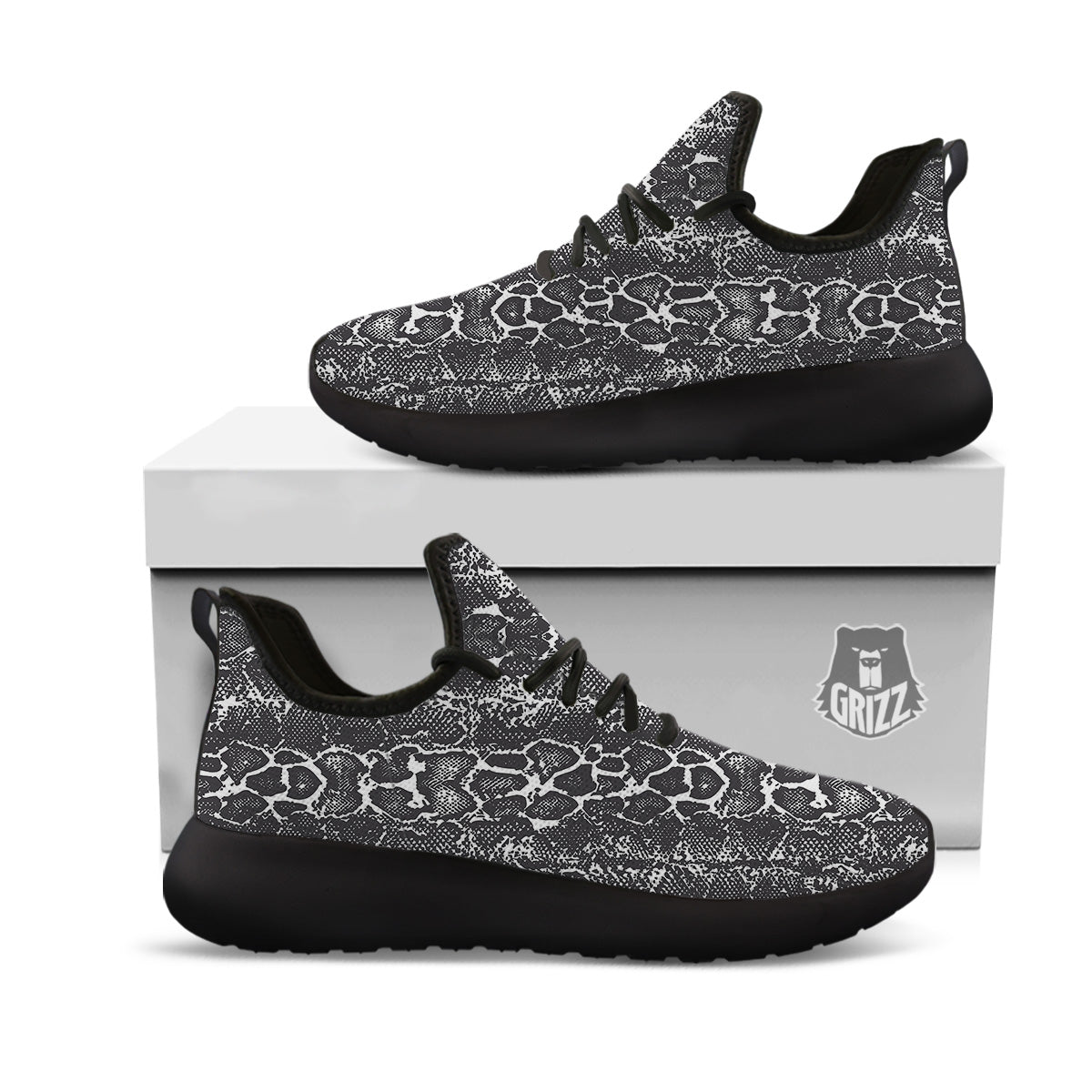 Snakeskin Black Print Black Athletic Shoes-grizzshop