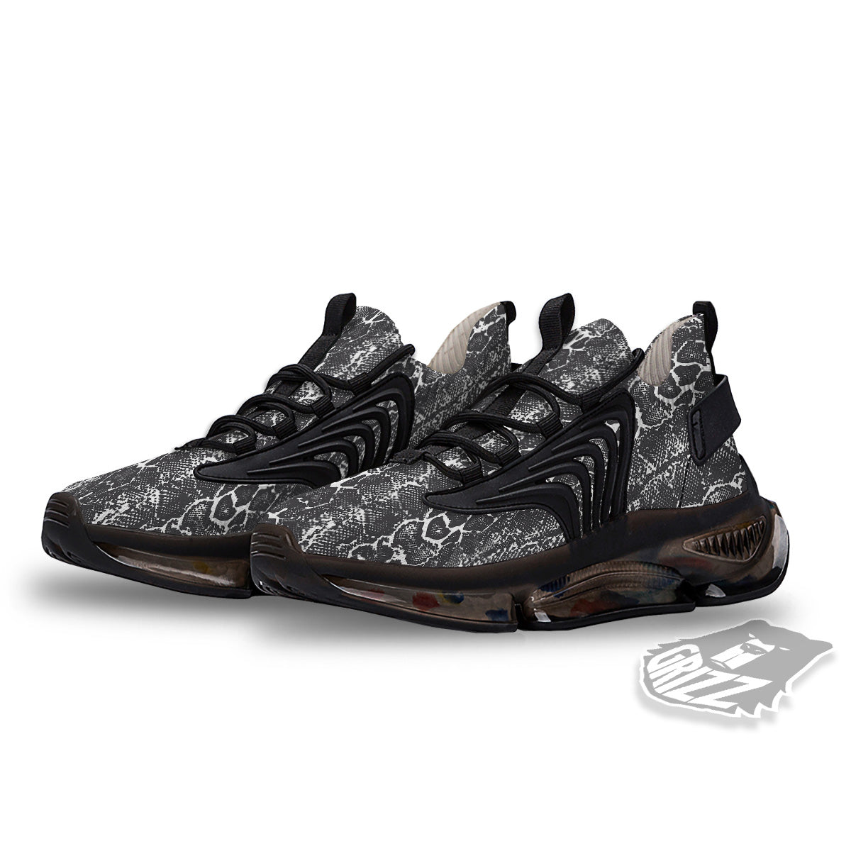 Snakeskin Black Print Black Gym Shoes-grizzshop