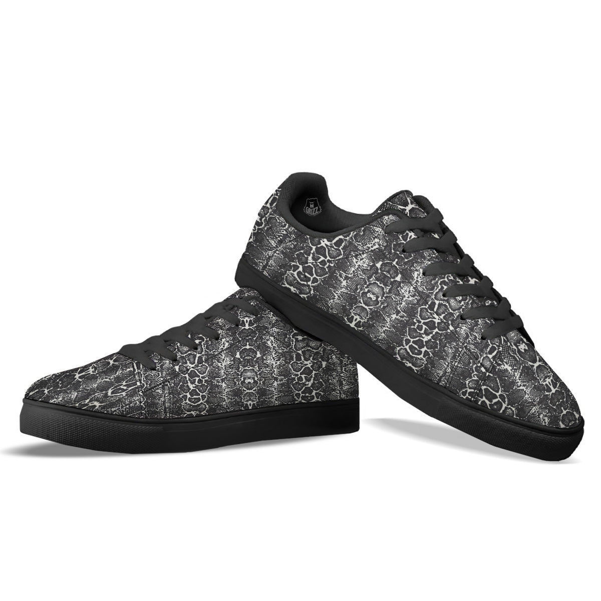 Snakeskin Black Print Black Low Top Sneakers-grizzshop