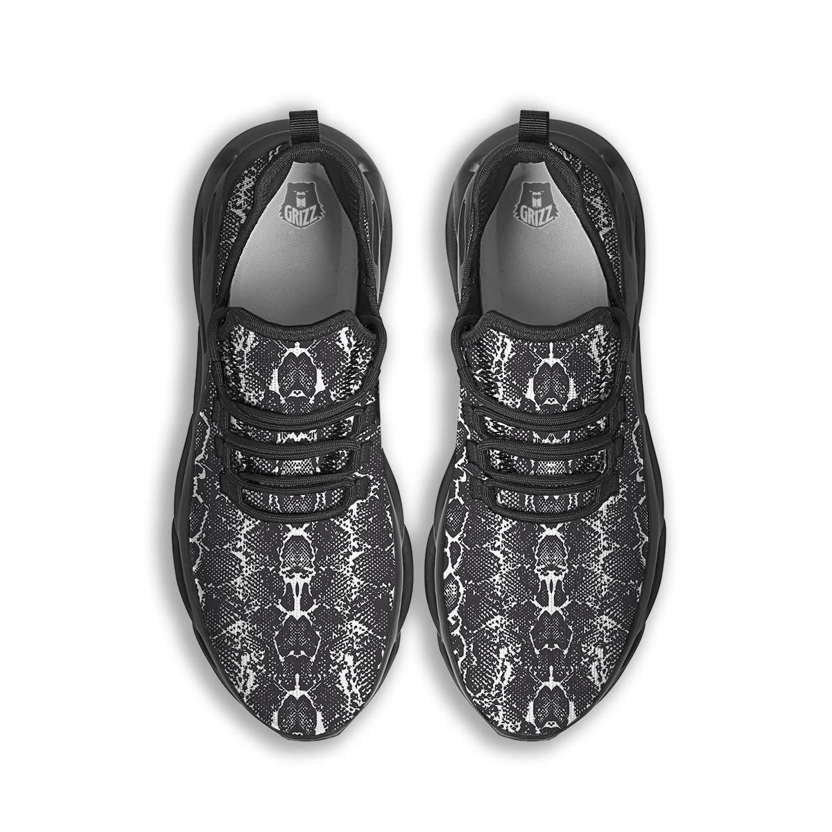 Snakeskin Black Print Black Running Shoes-grizzshop