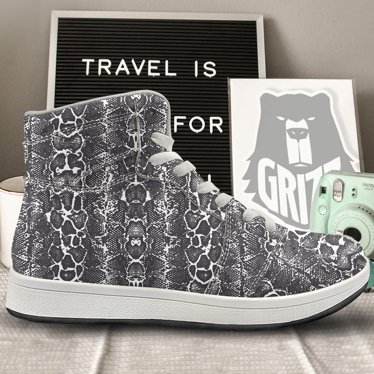 Snakeskin Black Print High Top Sneakers-grizzshop