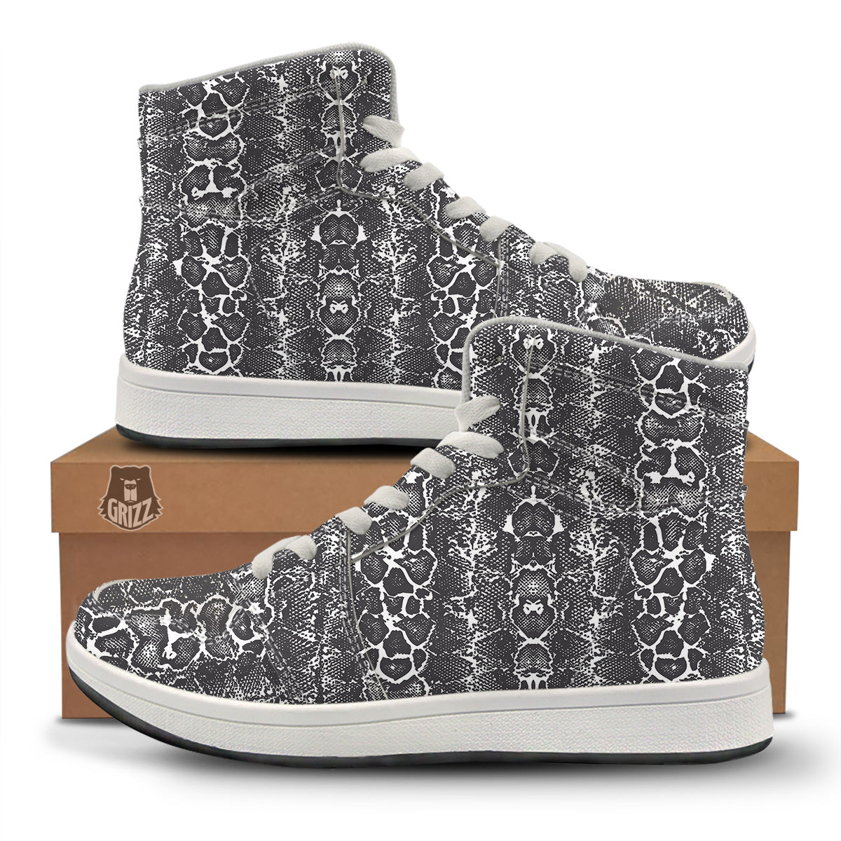 Snakeskin Black Print High Top Sneakers-grizzshop