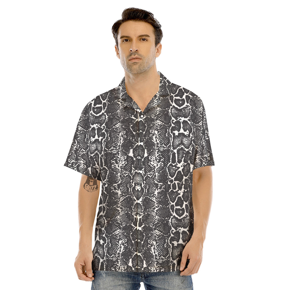 Snakeskin Black Print Men's Hawaiian Shirt-grizzshop