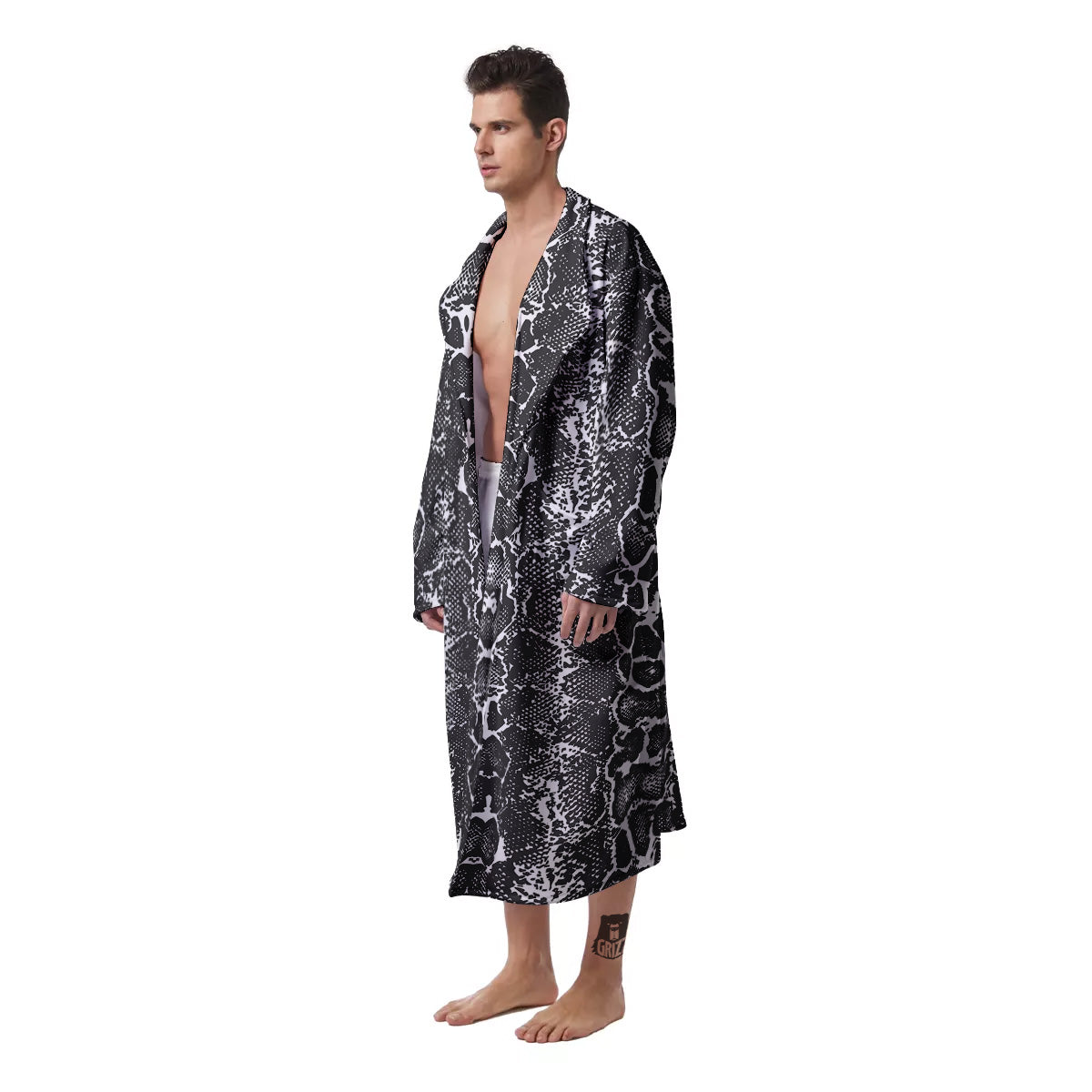 Snakeskin Black Print Men's Robe-grizzshop