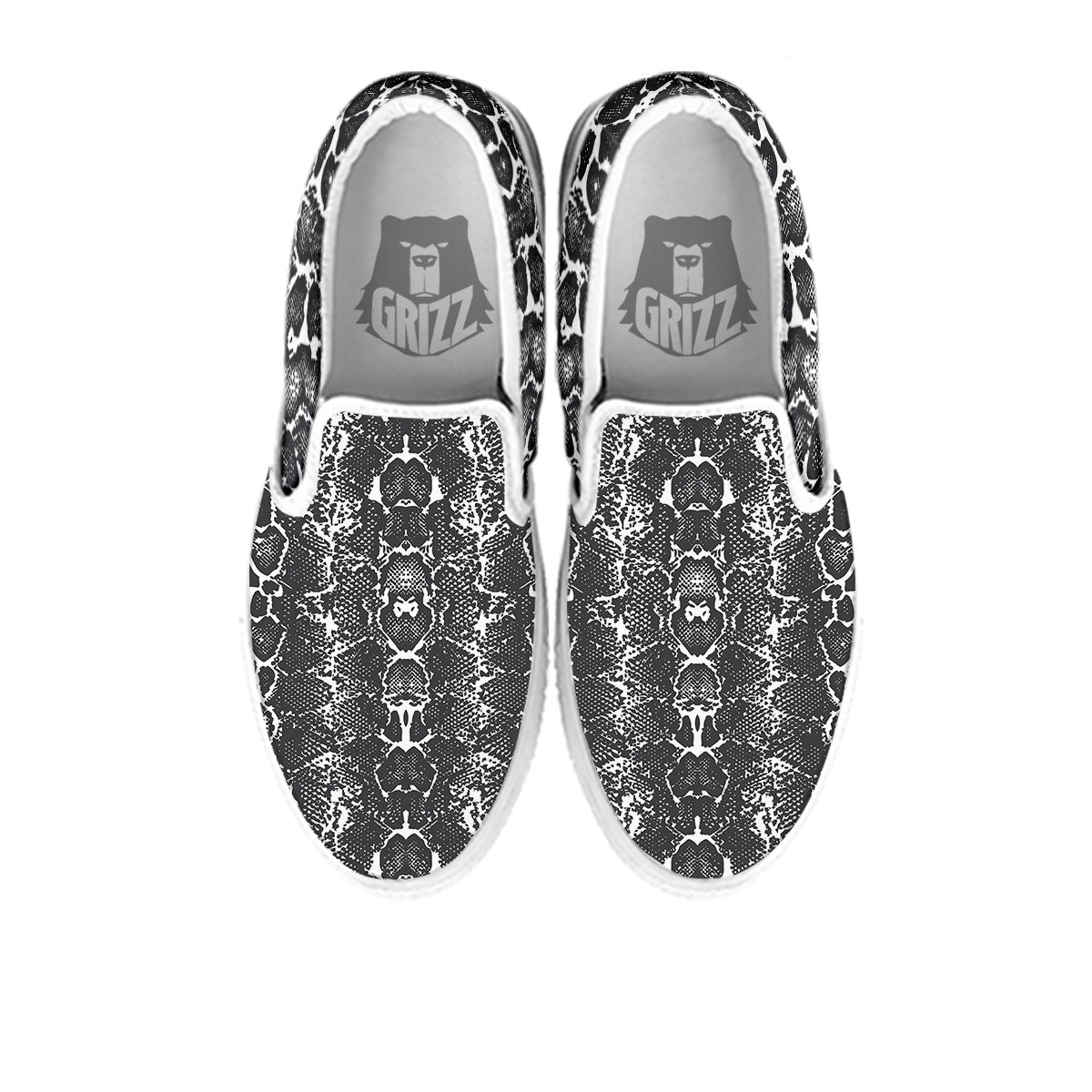 Snakeskin Black Print White Slip On Shoes-grizzshop