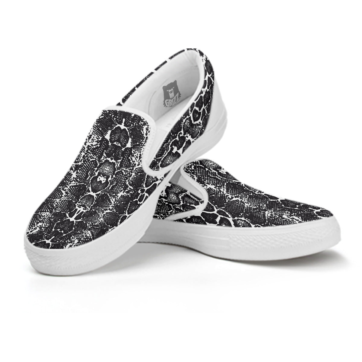 Snakeskin Black Print White Slip On Shoes-grizzshop