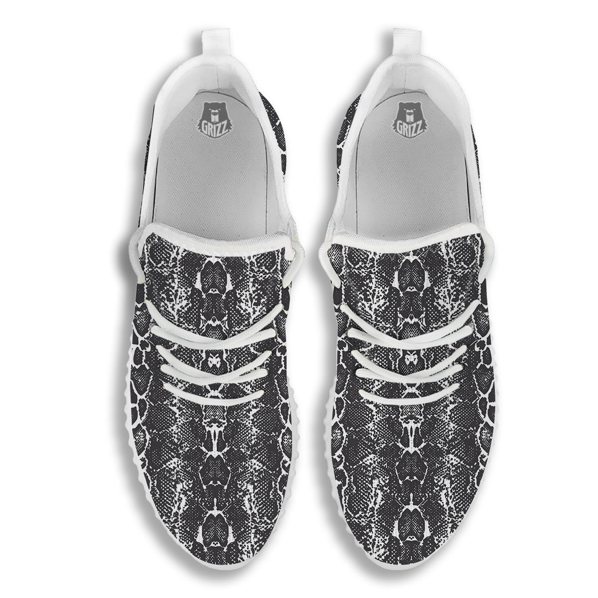 Snakeskin Black Print White Walking Shoes-grizzshop