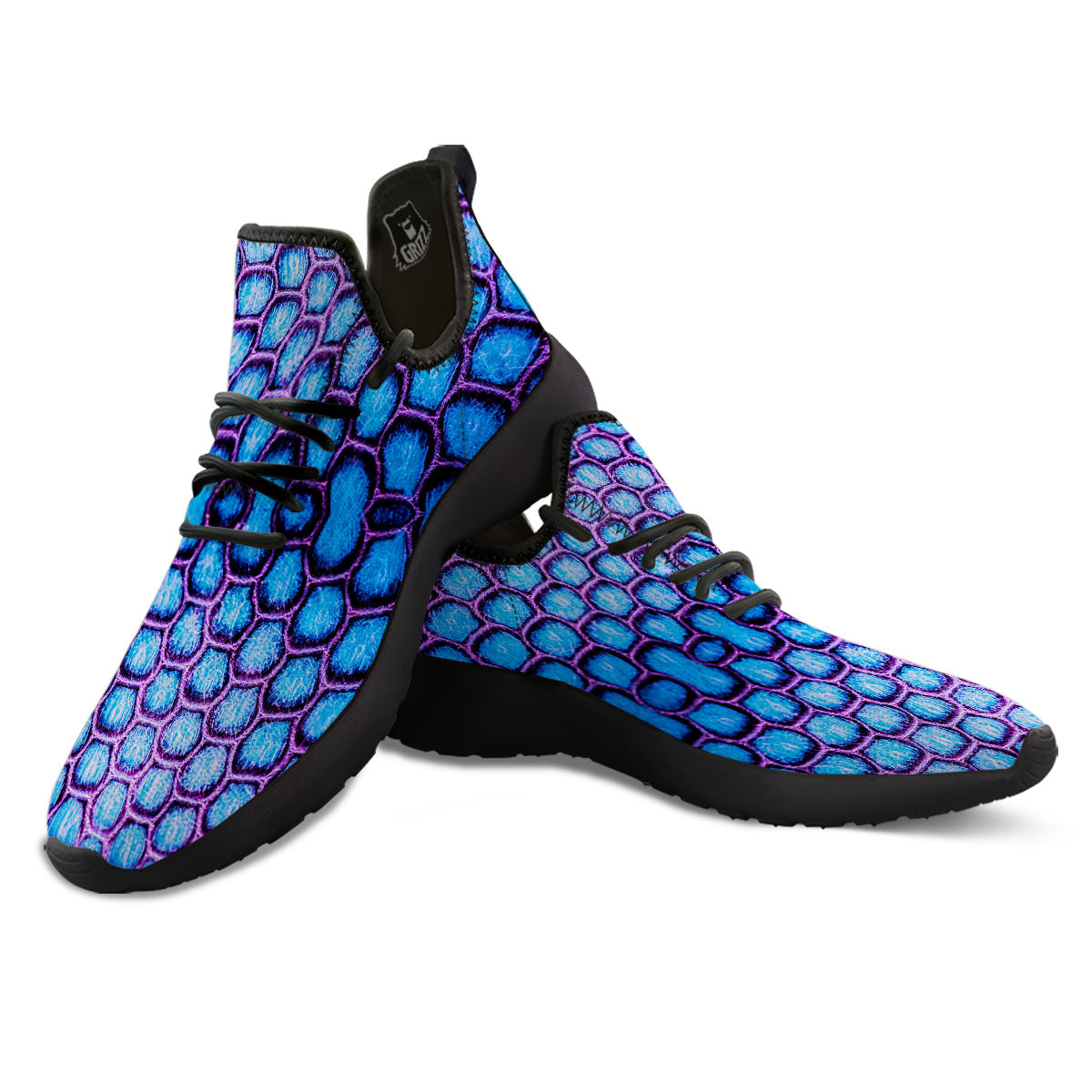 Snakeskin Blue And Purple Print Pattern Black Athletic Shoes-grizzshop