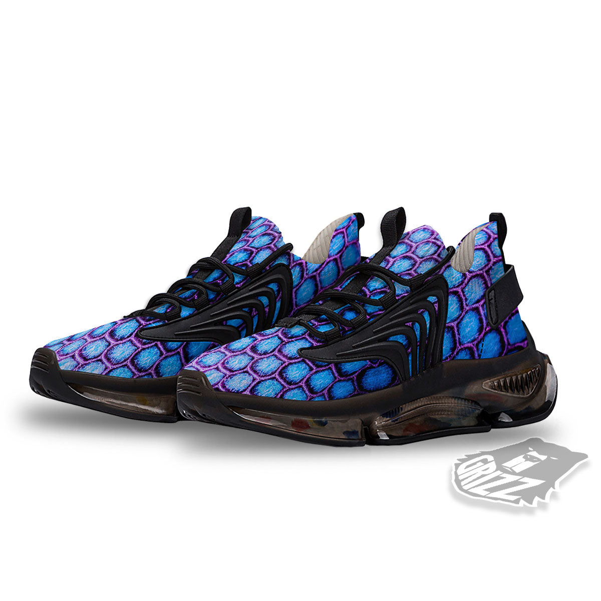 Snakeskin Blue And Purple Print Pattern Black Gym Shoes-grizzshop