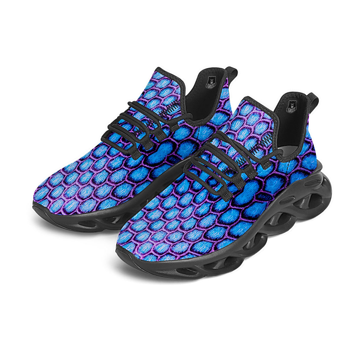 Snakeskin Blue And Purple Print Pattern Black Running Shoes-grizzshop