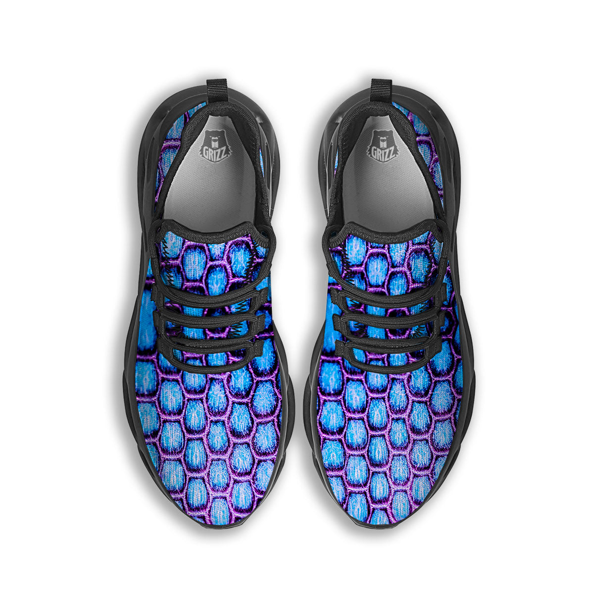 Snakeskin Blue And Purple Print Pattern Black Running Shoes-grizzshop