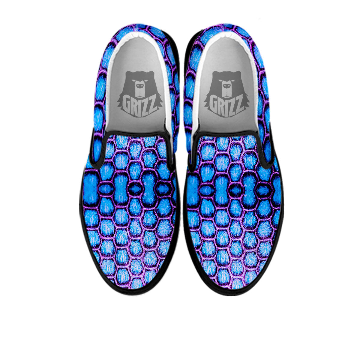 Snakeskin Blue And Purple Print Pattern Black Slip On Shoes-grizzshop