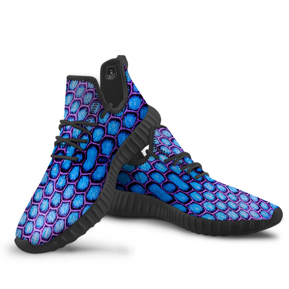 Snakeskin Blue And Purple Print Pattern Black Walking Shoes-grizzshop