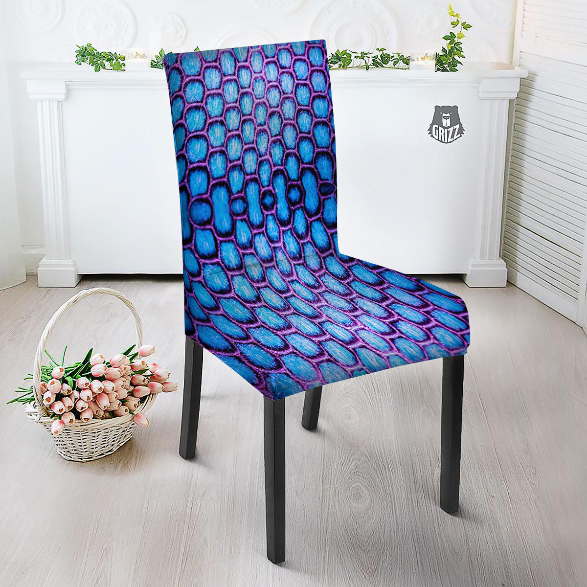 Snakeskin Blue And Purple Print Pattern Dining Chair Slipcover-grizzshop