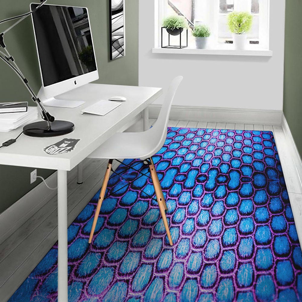 Snakeskin Blue And Purple Print Pattern Floor Mat-grizzshop