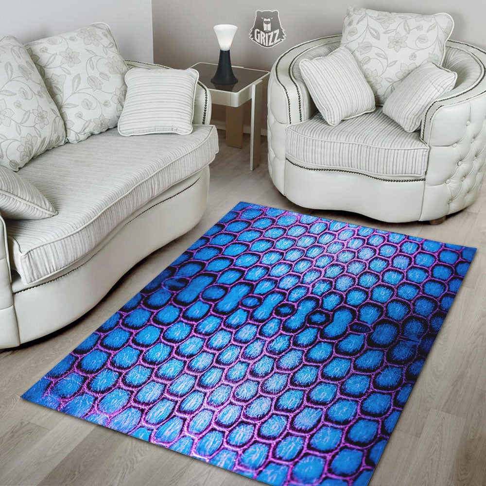 Snakeskin Blue And Purple Print Pattern Floor Mat-grizzshop