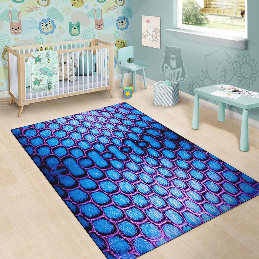 Snakeskin Blue And Purple Print Pattern Floor Mat-grizzshop